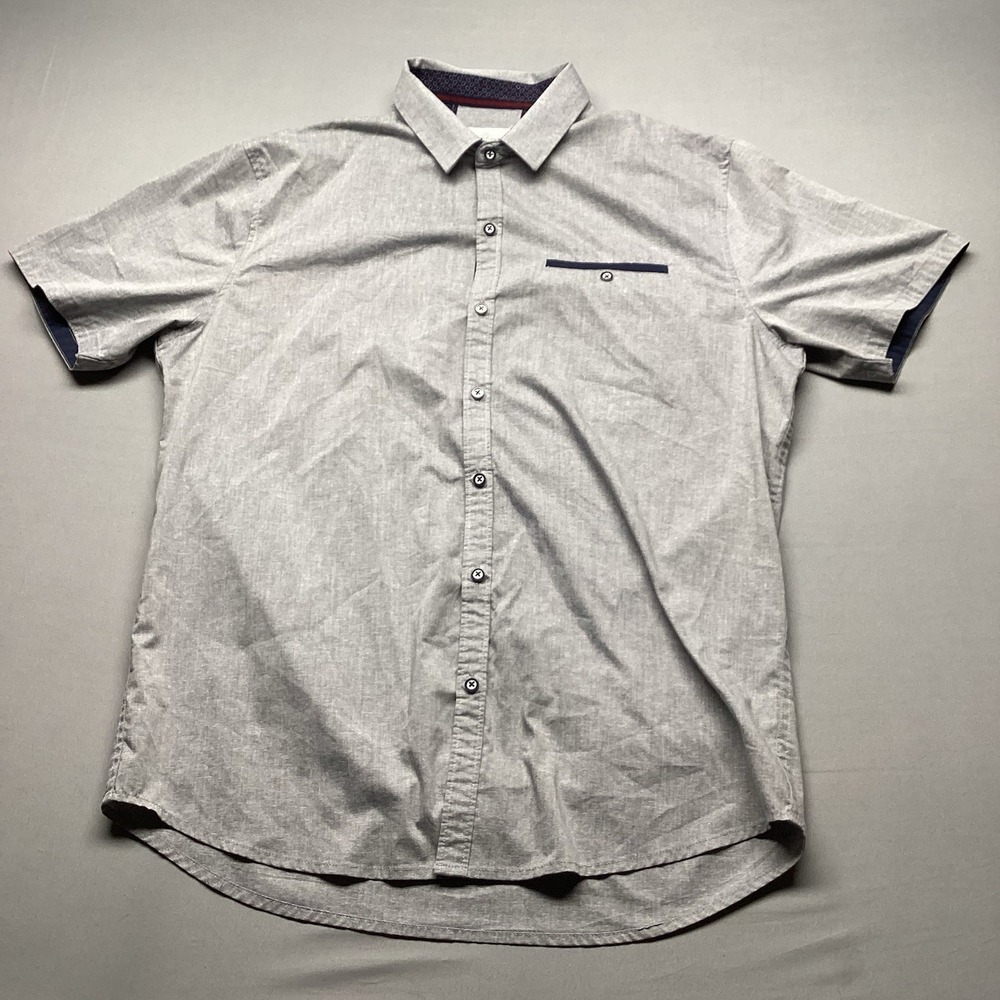 Craft + Flow Men's XL Short Sleeve Button Down Shirt, Light Grey Melange